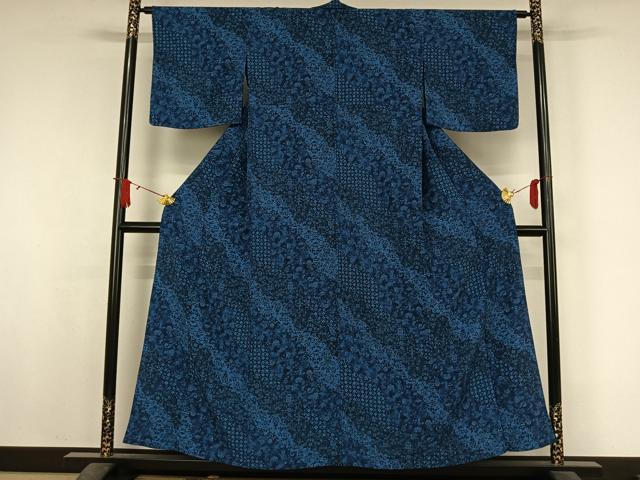 平和屋着物▽小紋　単衣　草花文　洗える着物　未使用　AABJ8290jh