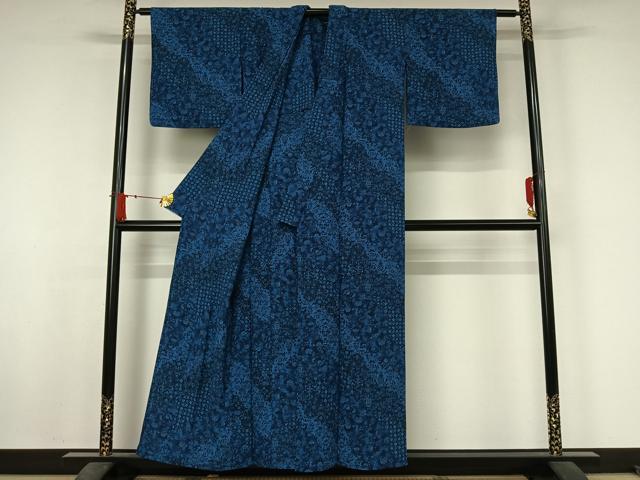 平和屋着物▽小紋　単衣　草花文　洗える着物　未使用　AABJ8290jh