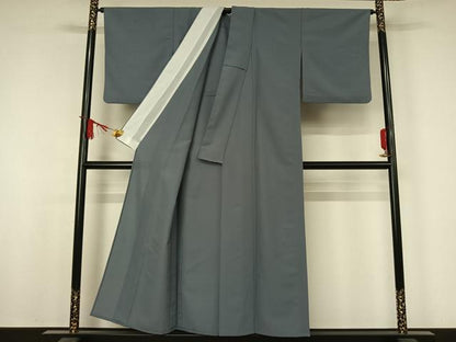 平和屋着物▽色無地　単衣　藍鼠色　洗える着物　AABJ8295jh