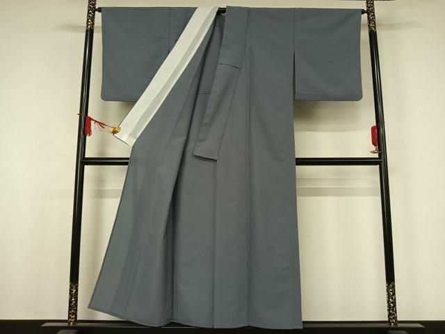 平和屋着物▽色無地　単衣　藍鼠色　洗える着物　AABJ8295jh
