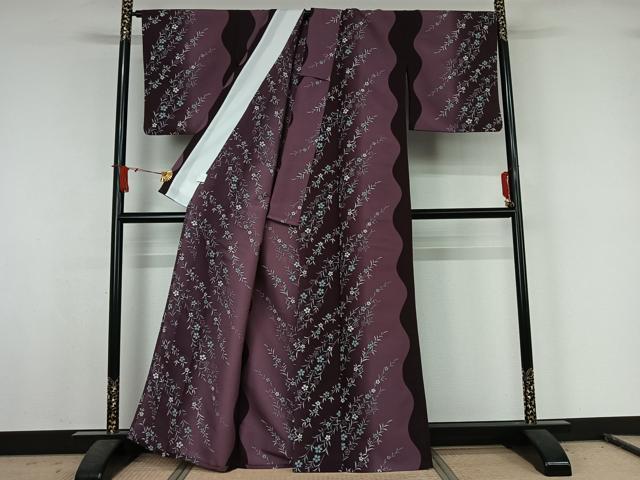 平和屋着物▽小紋　単衣　草花文　洗える着物　AABJ8297jh