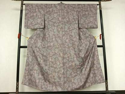 平和屋着物▽上質な小紋　単衣　草花文　暈し染め　正絹　逸品　AABJ8298jh