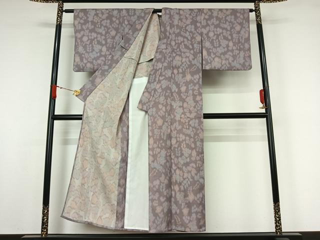 平和屋着物▽上質な小紋　単衣　草花文　暈し染め　正絹　逸品　AABJ8298jh