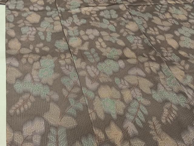 平和屋着物▽上質な小紋　単衣　草花文　暈し染め　正絹　逸品　AABJ8298jh