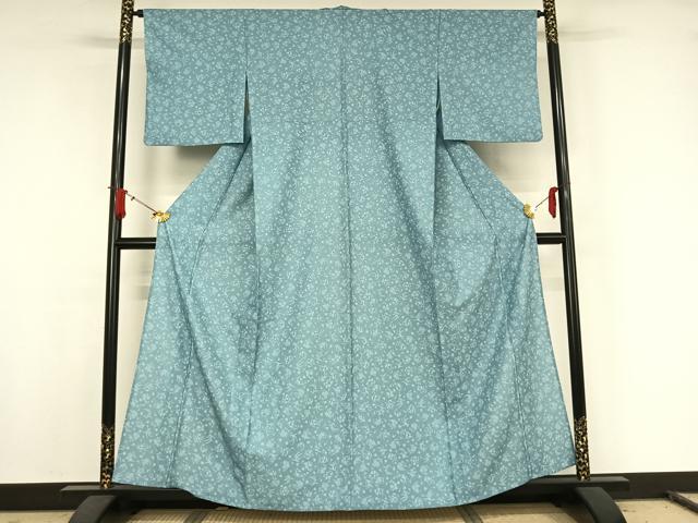 平和屋着物▽小紋　単衣　草花文　洗える着物　AABJ8301jh