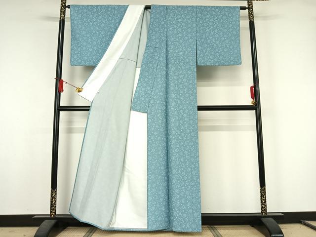 平和屋着物▽小紋　単衣　草花文　洗える着物　AABJ8301jh