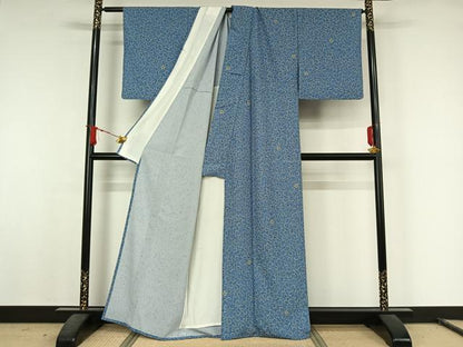 平和屋着物▽小紋　単衣　花唐草文　洗える着物　AABJ8305jh