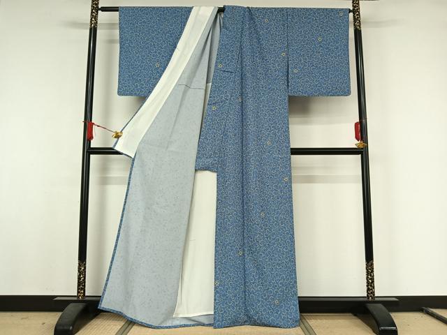 平和屋着物▽小紋　単衣　花唐草文　洗える着物　AABJ8305jh