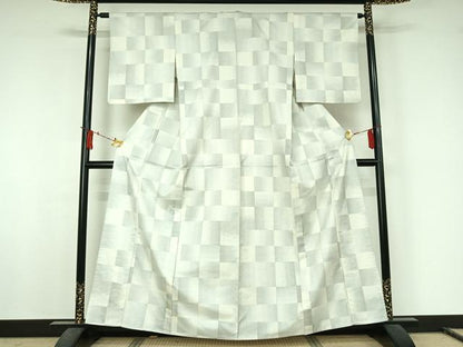 平和屋着物▽本場大島紬　白大島　単衣　9マルキ　幾何学文様　正絹　逸品　AABJ8307jh