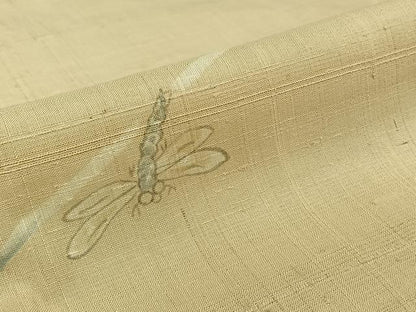 平和屋着物▽生紬　単衣　手描き　勝虫　ロング丈　正絹　逸品　AABJ8309jh