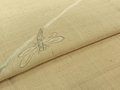 平和屋着物▽生紬　単衣　手描き　勝虫　ロング丈　正絹　逸品　AABJ8309jh