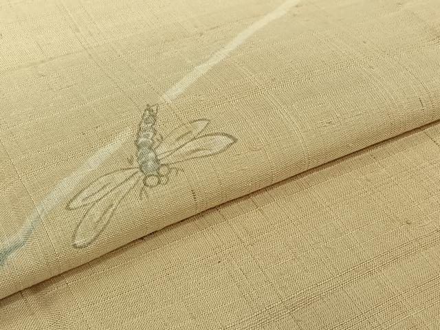 平和屋着物▽生紬　単衣　手描き　勝虫　ロング丈　正絹　逸品　AABJ8309jh