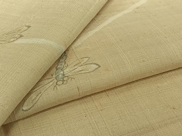 平和屋着物▽生紬　単衣　手描き　勝虫　ロング丈　正絹　逸品　AABJ8309jh