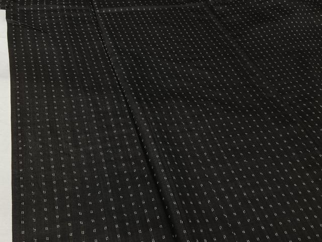 平和屋着物▽上質な紬　単衣　幾何学文様　黒地　正絹　逸品　AABJ8311jh