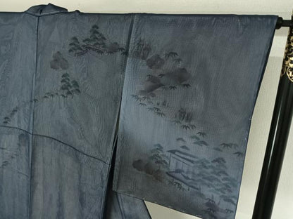 平和屋着物▽訪問着　無双　紗袷　紗×絽　風景流水花文　金彩　正絹　逸品　AABJ8312jh