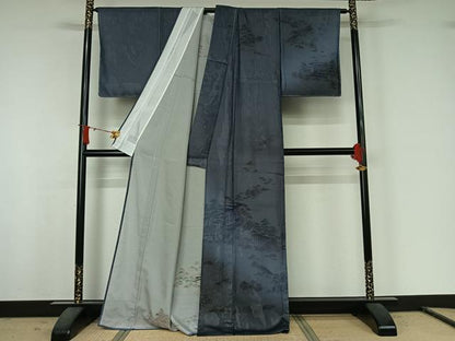 平和屋着物▽訪問着　無双　紗袷　紗×絽　風景流水花文　金彩　正絹　逸品　AABJ8312jh