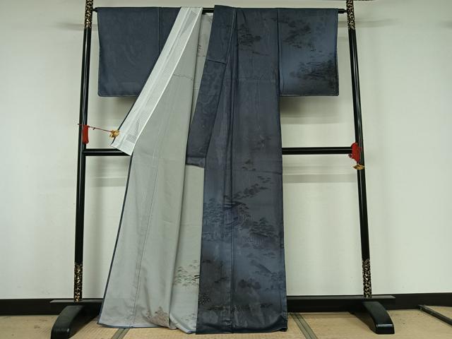 平和屋着物▽訪問着　無双　紗袷　紗×絽　風景流水花文　金彩　正絹　逸品　AABJ8312jh
