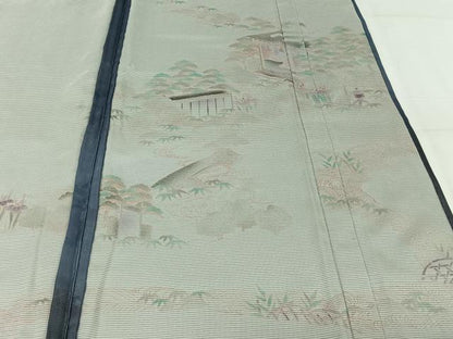 平和屋着物▽訪問着　無双　紗袷　紗×絽　風景流水花文　金彩　正絹　逸品　AABJ8312jh