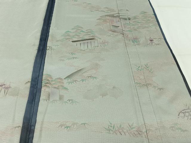 平和屋着物▽訪問着　無双　紗袷　紗×絽　風景流水花文　金彩　正絹　逸品　AABJ8312jh
