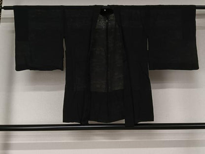 平和屋着物▽羽織　スリーシーズン　春夏秋　塵除け　流水花文　黒地　正絹　逸品　AABJ8313jh