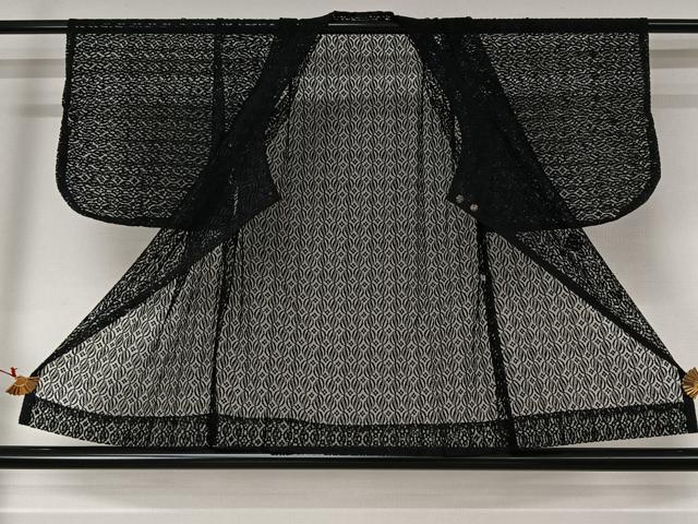 平和屋着物▽道行コート　スリーシーズン　春夏秋　塵除け　総レース　舞花文　黒地　AABJ8315jh