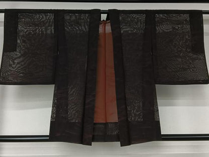 平和屋着物▽羽織　スリーシーズン　春夏秋　塵除け　霞文　黒地　正絹　逸品　AABJ8316jh