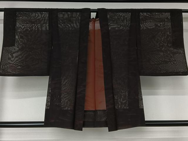 平和屋着物▽羽織　スリーシーズン　春夏秋　塵除け　霞文　黒地　正絹　逸品　AABJ8316jh
