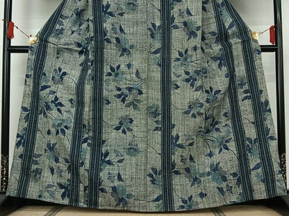 平和屋着物▽上質な小紋　単衣　紬地　草花文　正絹　逸品　AABJ8326jh