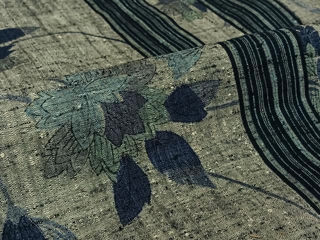 平和屋着物▽上質な小紋　単衣　紬地　草花文　正絹　逸品　AABJ8326jh