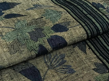 平和屋着物▽上質な小紋　単衣　紬地　草花文　正絹　逸品　AABJ8326jh