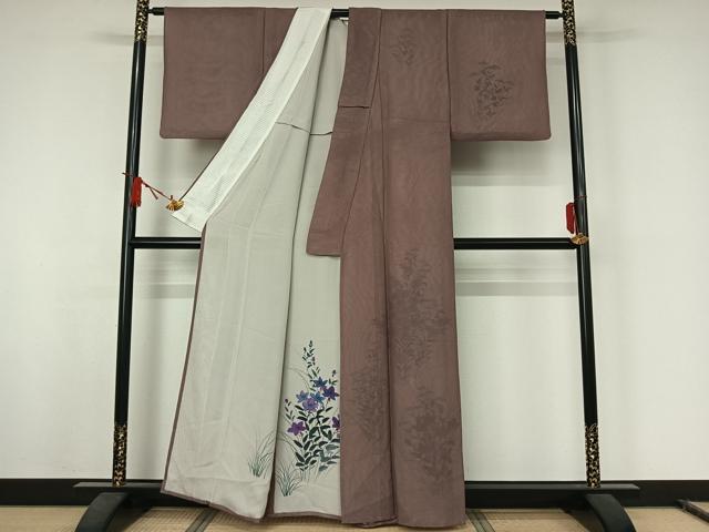 平和屋着物▽訪問着　紗袷　紗×紗　草花文　正絹　逸品　AABJ8330jh