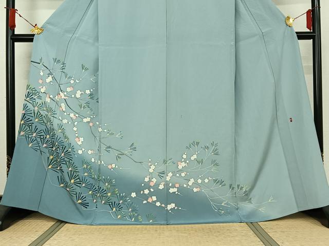 平和屋着物▽訪問着　単衣　友禅　作家物　梅松文　正絹　逸品　AABJ8333jh