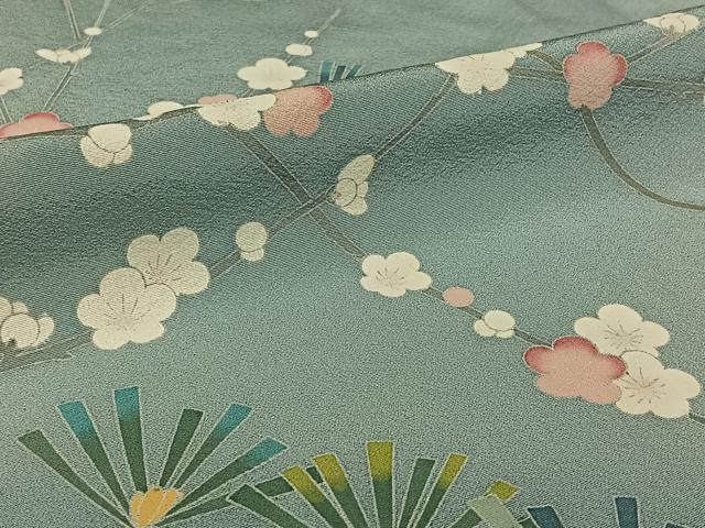 平和屋着物▽訪問着　単衣　友禅　作家物　梅松文　正絹　逸品　AABJ8333jh