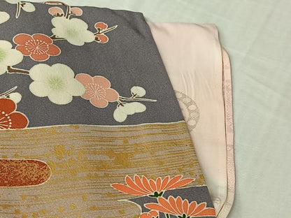 平和屋着物▽豪華振袖　単衣　駒刺繍　御所車花文　金彩　正絹　逸品　AABJ8336jh