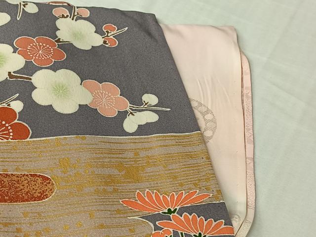 平和屋着物▽豪華振袖　単衣　駒刺繍　御所車花文　金彩　正絹　逸品　AABJ8336jh