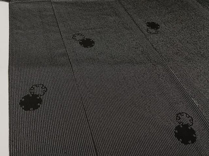 平和屋着物▽本塩沢　単衣　雪輪文　黒地　正絹　逸品　AABJ8337jh