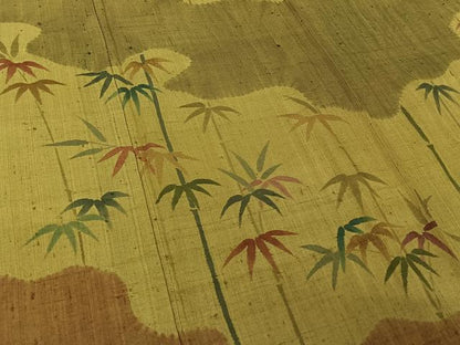 平和屋着物▽訪問着　生紬　単衣　手描き　笹の葉松文　正絹　逸品　AABJ8339jh