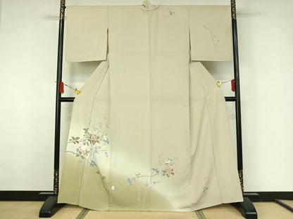 平和屋着物▽訪問着　単衣　友禅　枝花文　暈し染め　正絹　逸品　AABJ8340jh