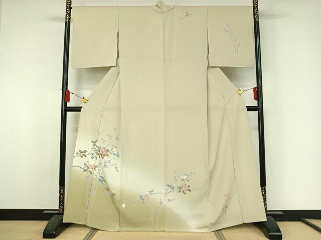 平和屋着物▽訪問着　単衣　友禅　枝花文　暈し染め　正絹　逸品　AABJ8340jh