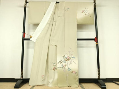 平和屋着物▽訪問着　単衣　友禅　枝花文　暈し染め　正絹　逸品　AABJ8340jh