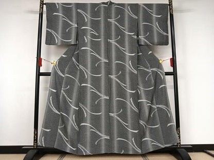 平和屋着物▽お召　単衣　天目織　熨斗花文　正絹　逸品　AABJ8345jh