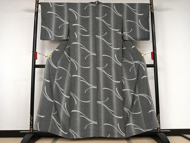 平和屋着物▽お召　単衣　天目織　熨斗花文　正絹　逸品　AABJ8345jh