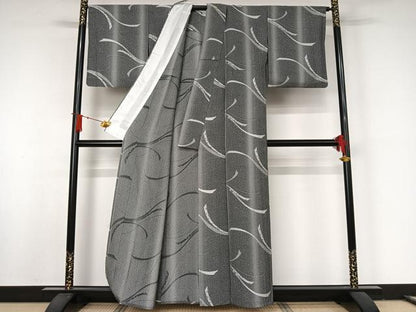 平和屋着物▽お召　単衣　天目織　熨斗花文　正絹　逸品　AABJ8345jh