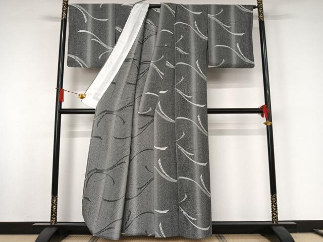 平和屋着物▽お召　単衣　天目織　熨斗花文　正絹　逸品　AABJ8345jh