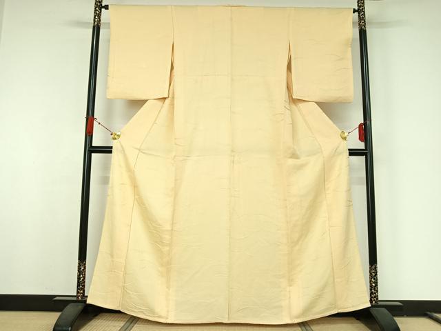 平和屋着物▽上質な色無地　単衣　雪芝地紋　鳥の子色　正絹　逸品　AABJ8346jh