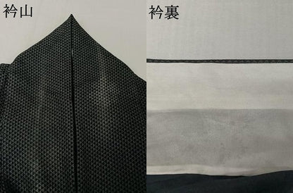 平和屋着物▽上質な小紋　単衣　鱗文　黒地　正絹　逸品　AABJ8347jh