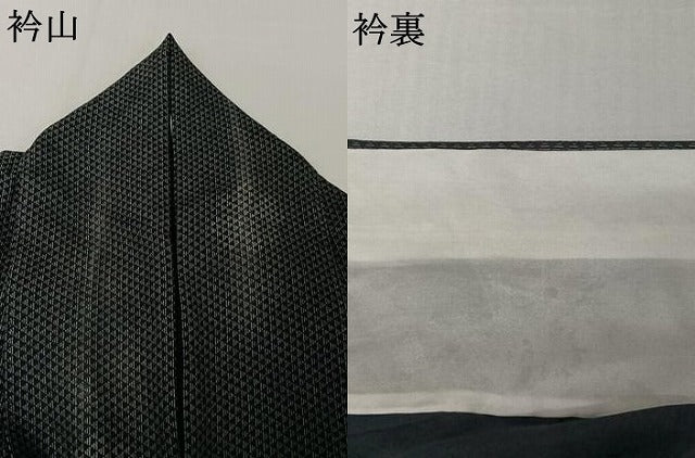 平和屋着物▽上質な小紋　単衣　鱗文　黒地　正絹　逸品　AABJ8347jh