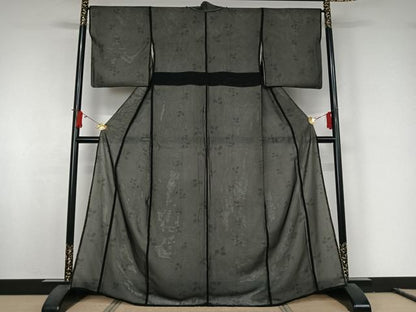 平和屋着物▽上質な小紋　無双　紗袷　紗×絽　草花文　正絹　逸品　AABJ8348jh