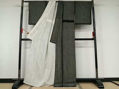 平和屋着物▽上質な小紋　無双　紗袷　紗×絽　草花文　正絹　逸品　AABJ8348jh
