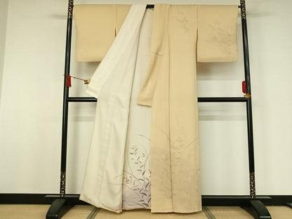 平和屋着物▽訪問着　無双　紗袷　紗×絽　手描き　草花文　正絹　逸品　AABJ8354jh